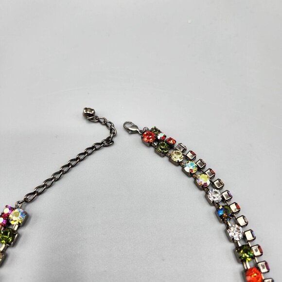 Rainbow Rhinestone Bracelet & Choker Aurora Borealis Silver Tone Brilliant Set - Picture 6 of 13